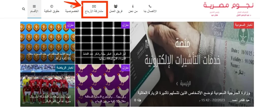 مشاركة الأرباح موقع نجوم مصرية